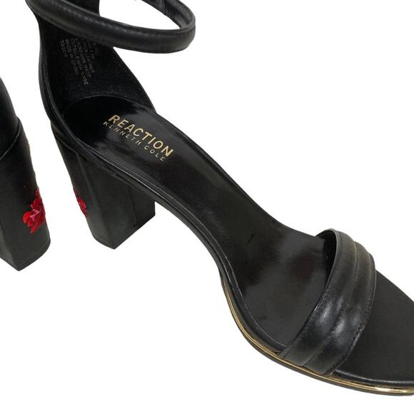 Kenneth Cole Reaction 8.5 Lolita Heels Black Embroidered Floral Block Heel - Picture 7 of 7